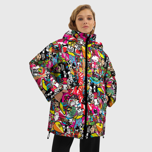 Женская зимняя куртка Oversize Стикербомбинг, цвет светло-серый - фото 3
