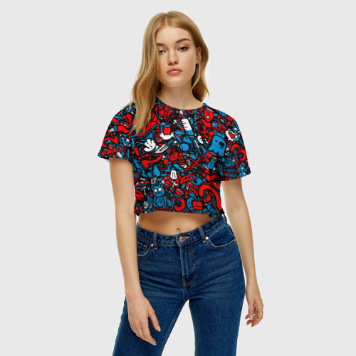 Женская футболка Crop-top 3D Стикербомбинг, цвет 3D печать - фото 3
