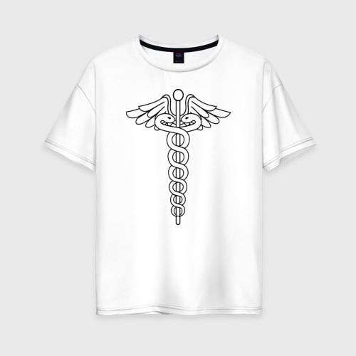 Женская футболка оверсайз из хлопка с принтом Эмблема, вид спереди №1