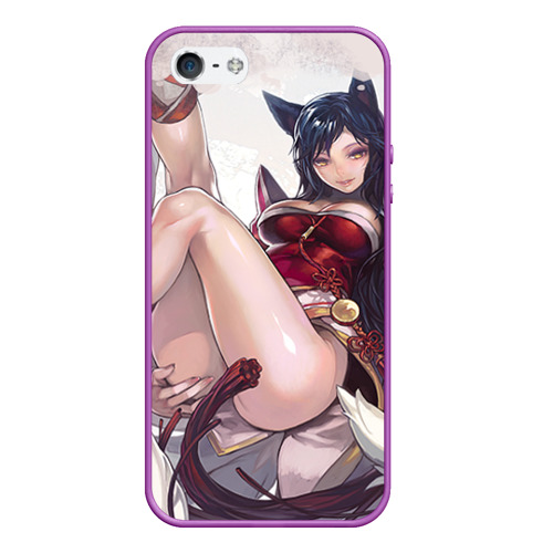 Чехол для iPhone 5/5S матовый The nine-tailed FOX Ahri, цвет фиолетовый