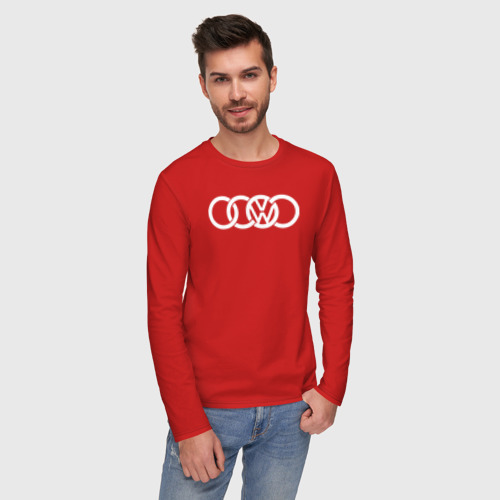 Мужской лонгслив хлопок Audi VW, цвет красный - фото 3