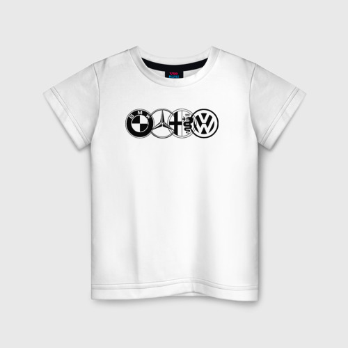 Детская футболка хлопок BmW audi vw, цвет белый