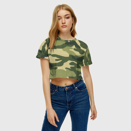 Женская футболка Crop-top 3D Хаки, цвет 3D печать - фото 4