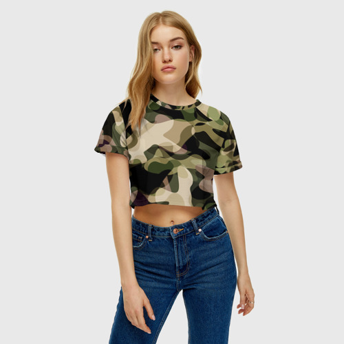 Женская футболка Crop-top 3D Камуфляж, цвет 3D печать - фото 3