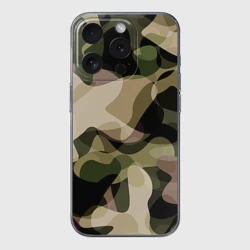 Чехол для iPhone 15 Pro Max силиконовый с защитой камеры Камуфляж