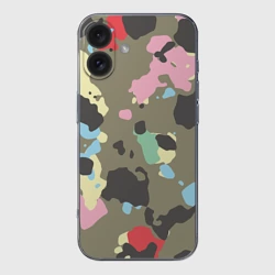 Чехол для iPhone 16 силиконовый с защитой камеры Камуфляж