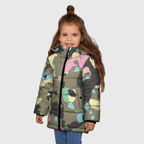 Зимняя куртка для девочек 3D Камуфляж, цвет черный - фото 3