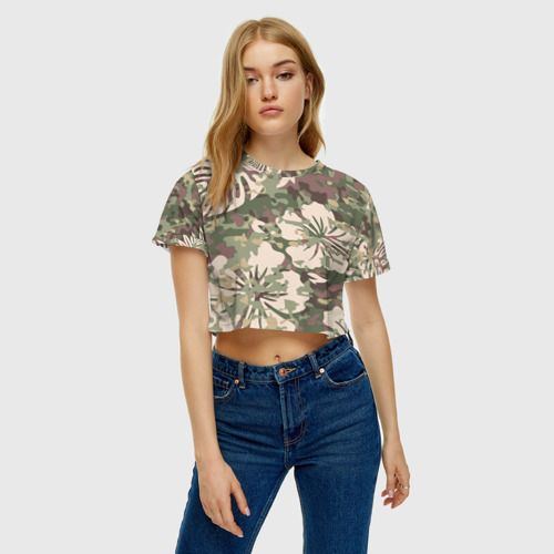 Женская футболка Crop-top 3D Камуфляж, цвет 3D печать - фото 4