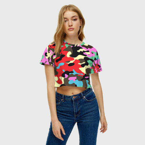 Женская футболка Crop-top 3D Камуфляж, цвет 3D печать - фото 3