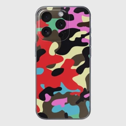 Чехол для iPhone 15 Pro Max силиконовый с защитой камеры Камуфляж