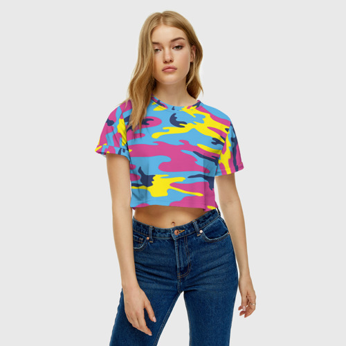Женская футболка Crop-top 3D Камуфляж, цвет 3D печать - фото 3