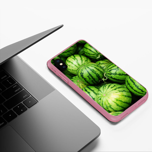 Чехол для iPhone XS Max матовый Арбузы, цвет малиновый - фото 5