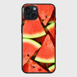Чехол силиконовый для Apple iPhone 15 матовый Дольки арбуза