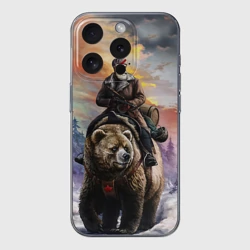 Чехол для iPhone 15 Pro силиконовый с защитой камеры Медведь