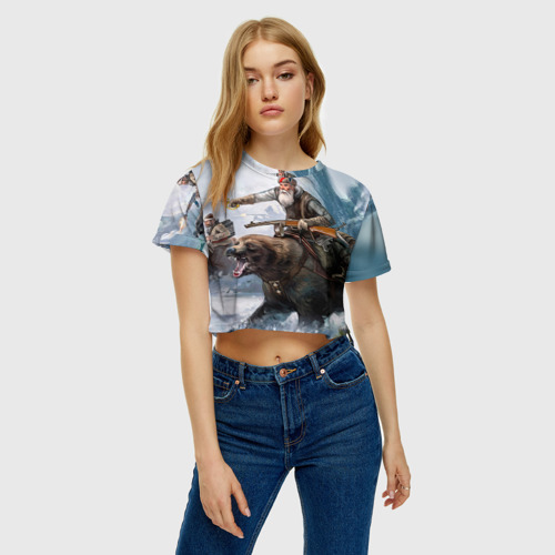 Женская футболка Crop-top 3D Медведь, цвет 3D печать - фото 3