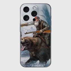 Чехол для iPhone 15 Pro Max силиконовый с защитой камеры Медведь