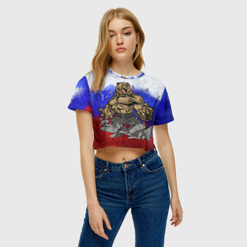 Женская футболка Crop-top 3D Медведь, цвет 3D печать - фото 3