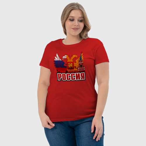 Женская футболка хлопок Россия, цвет красный - фото 6