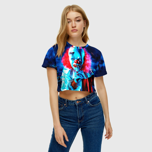 Женская футболка Crop-top 3D Клоун, цвет 3D печать - фото 3