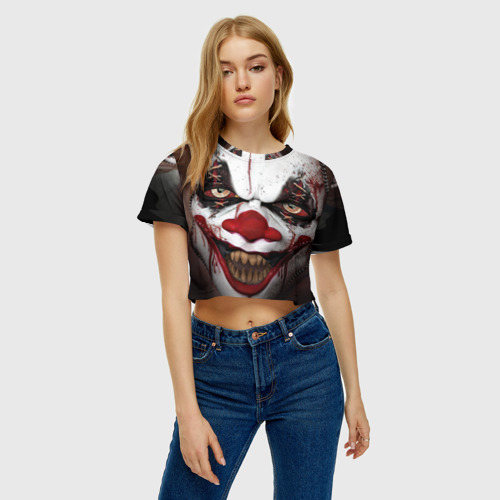 Женская футболка Crop-top 3D Зомби клоун, цвет 3D печать - фото 4