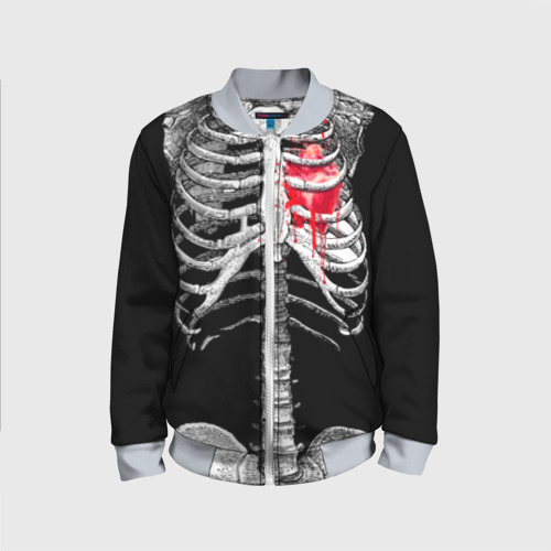 Детский бомбер 3D Скелет с сердцем, цвет серый