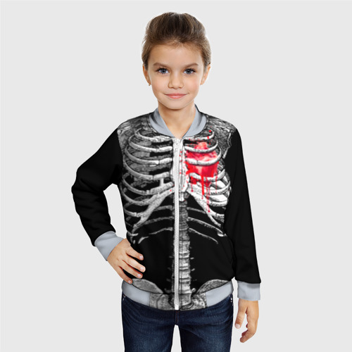 Детский бомбер 3D Скелет с сердцем, цвет серый - фото 3