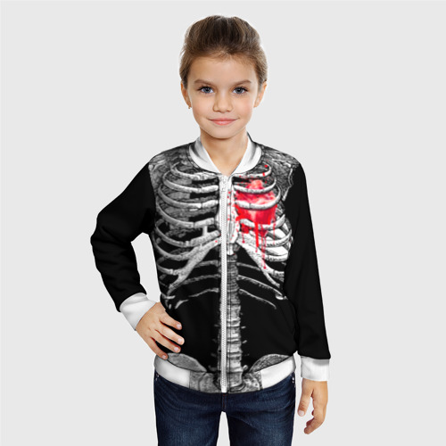 Детский бомбер 3D Скелет с сердцем, цвет белый - фото 3