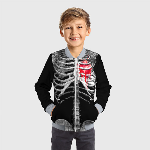 Детский бомбер 3D Скелет с сердцем, цвет серый - фото 4