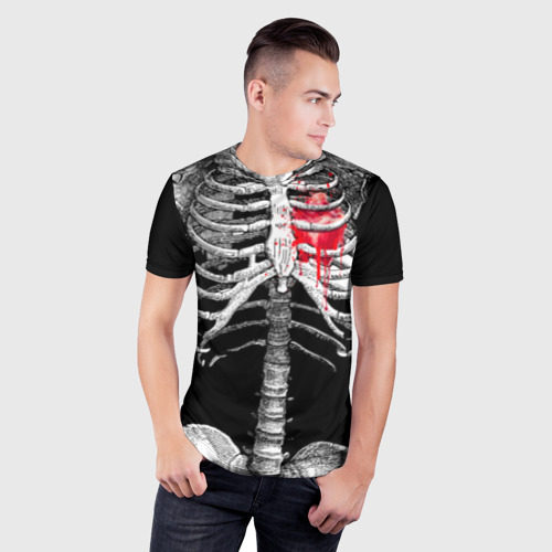 Мужская футболка 3D Slim Скелет с сердцем, цвет 3D печать - фото 3
