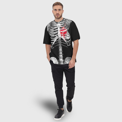 Мужская футболка oversize 3D Скелет с сердцем, цвет 3D печать - фото 5