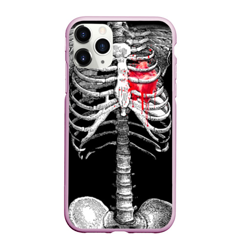 Чехол для iPhone 11 Pro Max матовый Скелет с сердцем, цвет розовый