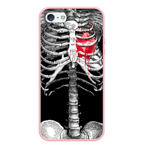 Чехол для iPhone 5/5S матовый Скелет с сердцем, цвет баблгам