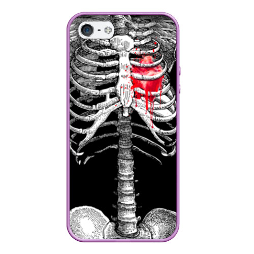 Чехол для iPhone 5/5S матовый Скелет с сердцем, цвет сиреневый
