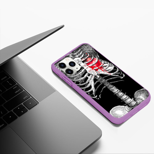 Чехол для iPhone 11 Pro Max матовый Скелет с сердцем, цвет фиолетовый - фото 5