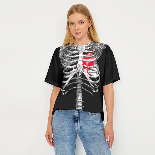 Женская футболка oversize 3D Скелет с сердцем, цвет 3D печать - фото 5