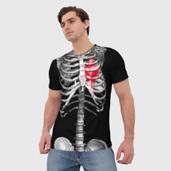 Мужская футболка 3D Скелет с сердцем - фото 2