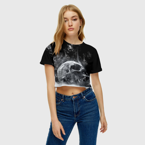 Женская футболка Crop-top 3D Skull, цвет 3D печать - фото 3