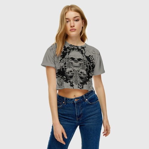 Женская футболка Crop-top 3D Skulls, цвет 3D печать - фото 3