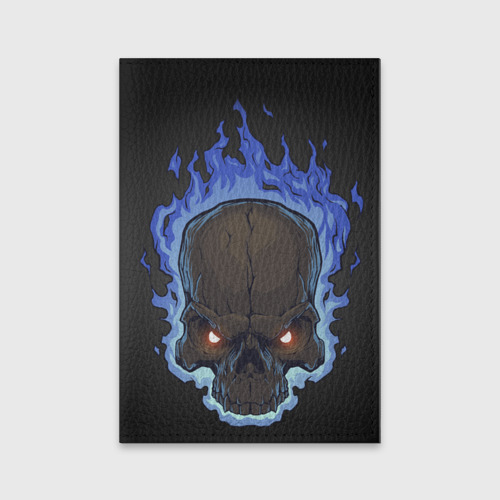 Обложка для паспорта матовая кожа Fire skull, цвет черный
