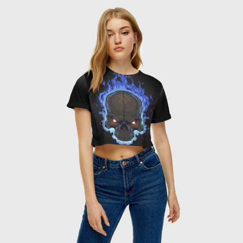 Женская футболка Crop-top 3D Fire skull - фото 4