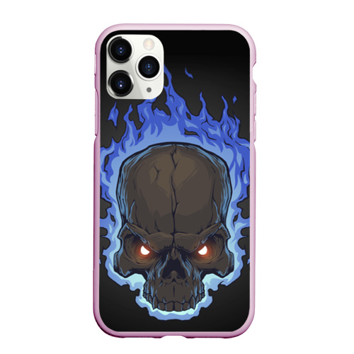 Чехол для iPhone 11 Pro Max матовый Fire skull, цвет розовый