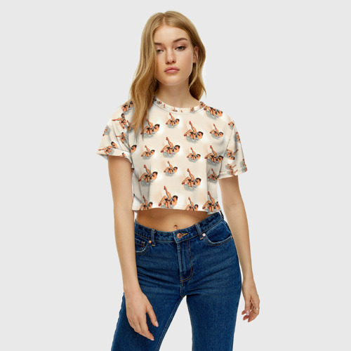 Женская футболка Crop-top 3D Ножки, цвет 3D печать - фото 3