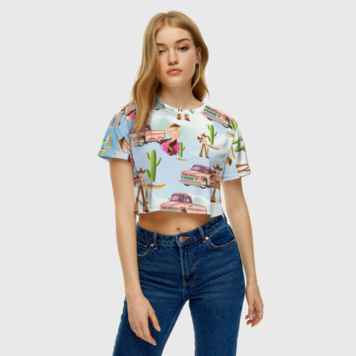 Женская футболка Crop-top 3D Ковбой, цвет 3D печать - фото 4