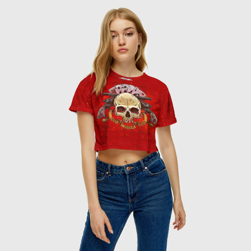 Женская футболка Crop-top 3D Череп, цвет 3D печать - фото 4