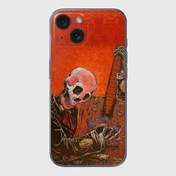 Чехол для iPhone 15 силиконовый с защитой камеры Скелет с гитарой