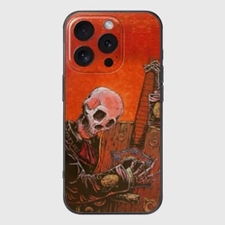 Чехол для iPhone 16 Pro силиконовый с защитой камеры Скелет с гитарой