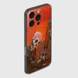 Чехол для iPhone 16 Pro силиконовый с защитой камеры Скелет с гитарой - фото 2