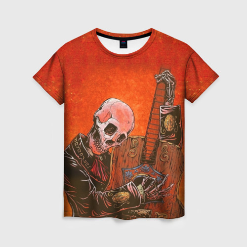 Женская футболка 3D Скелет с гитарой, цвет 3D печать