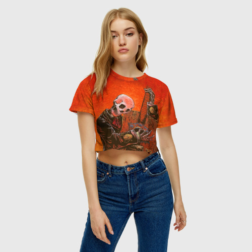 Женская футболка Crop-top 3D Скелет с гитарой - фото 4
