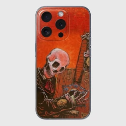 Чехол для iPhone 15 Pro Max силиконовый с защитой камеры Скелет с гитарой